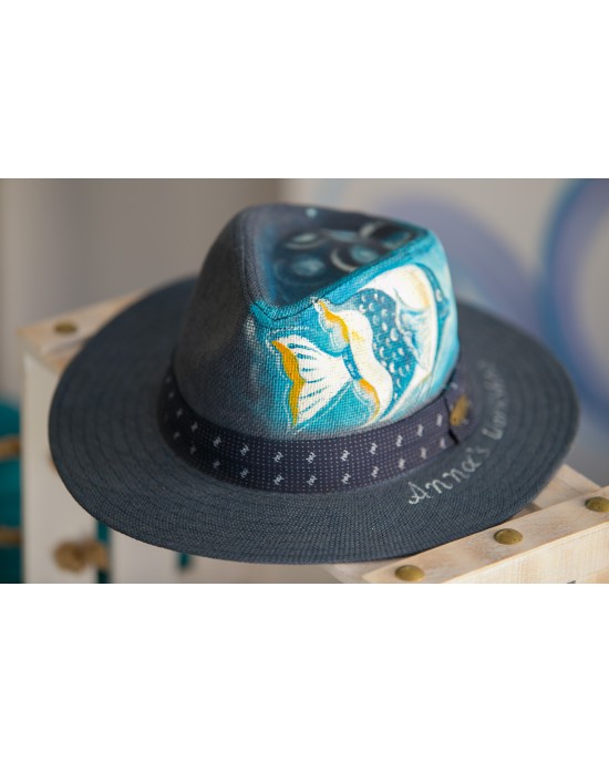 Καπέλα - Χειροποίητο ζωγραφισμένο καπέλο με θαλασσινό σχέδιο (unisex)  ΚΑΠΕΛΑ