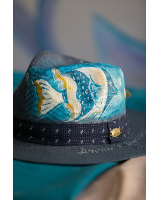 Καπέλα - Χειροποίητο ζωγραφισμένο καπέλο με θαλασσινό σχέδιο (unisex)  ΚΑΠΕΛΑ