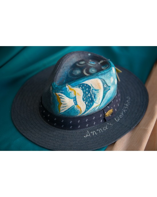 Χειροποίητο Καπέλο - Καπέλα - Χειροποίητο ζωγραφισμένο καπέλο με θαλασσινό σχέδιο (unisex)  ΚΑΠΕΛΑ